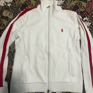 Ralph Lauren Golf White Red Stipe Polo Horse Zip-Up Jacket